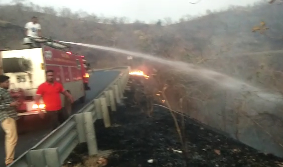 Fire in the forests of Betul प्रशासन की नींद तब खुली जब सड़क तक पहुंची आंच